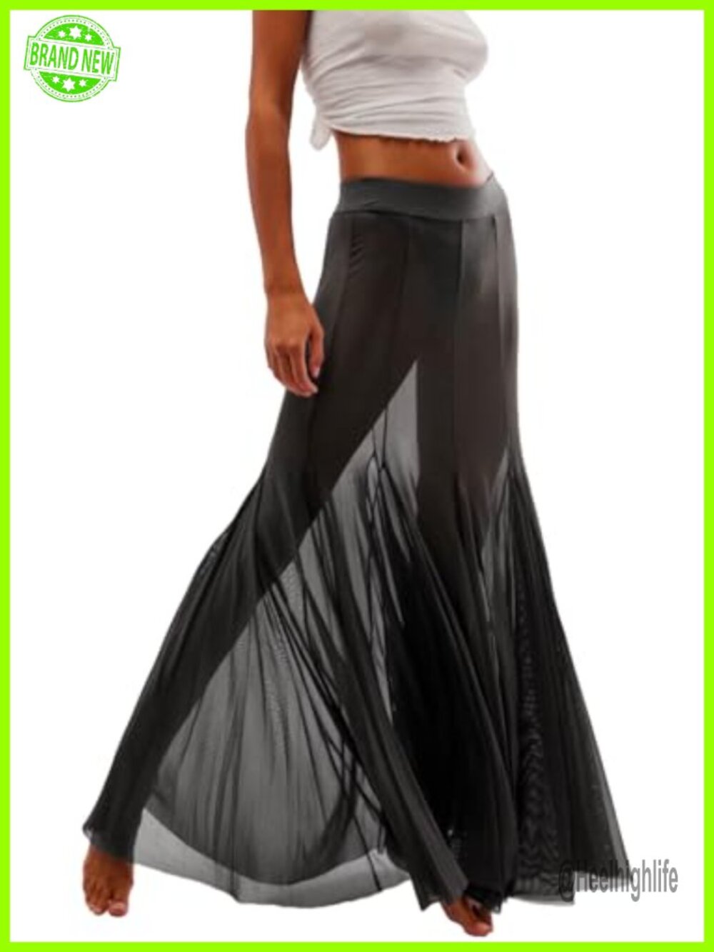 Women's Sheer Mesh Maxi Skirt Pleated High Waist Flowy Long Tulle
